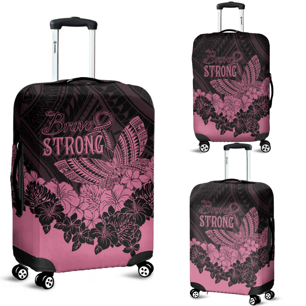 Polynesian Breast Cancer Awareness Luggage Cover Floral Butterfly - Wonder Print Shop