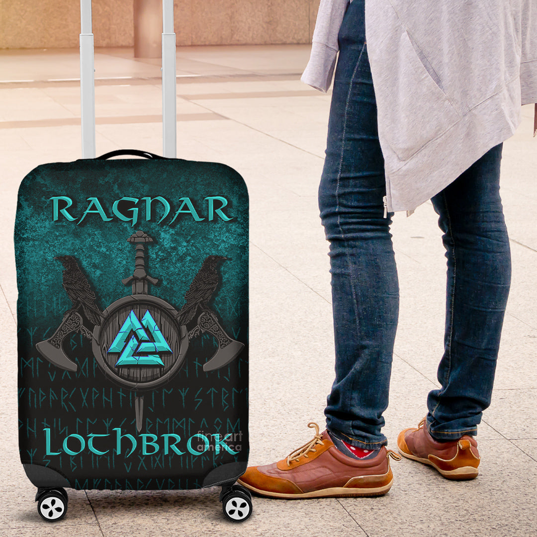 Viking Luggage Covers - Ragnar Lothbrok - Ragnar Lodbrok - Viking Warrior - Cyan Version Luggage Covers RLT12 - Wonder Print Shop