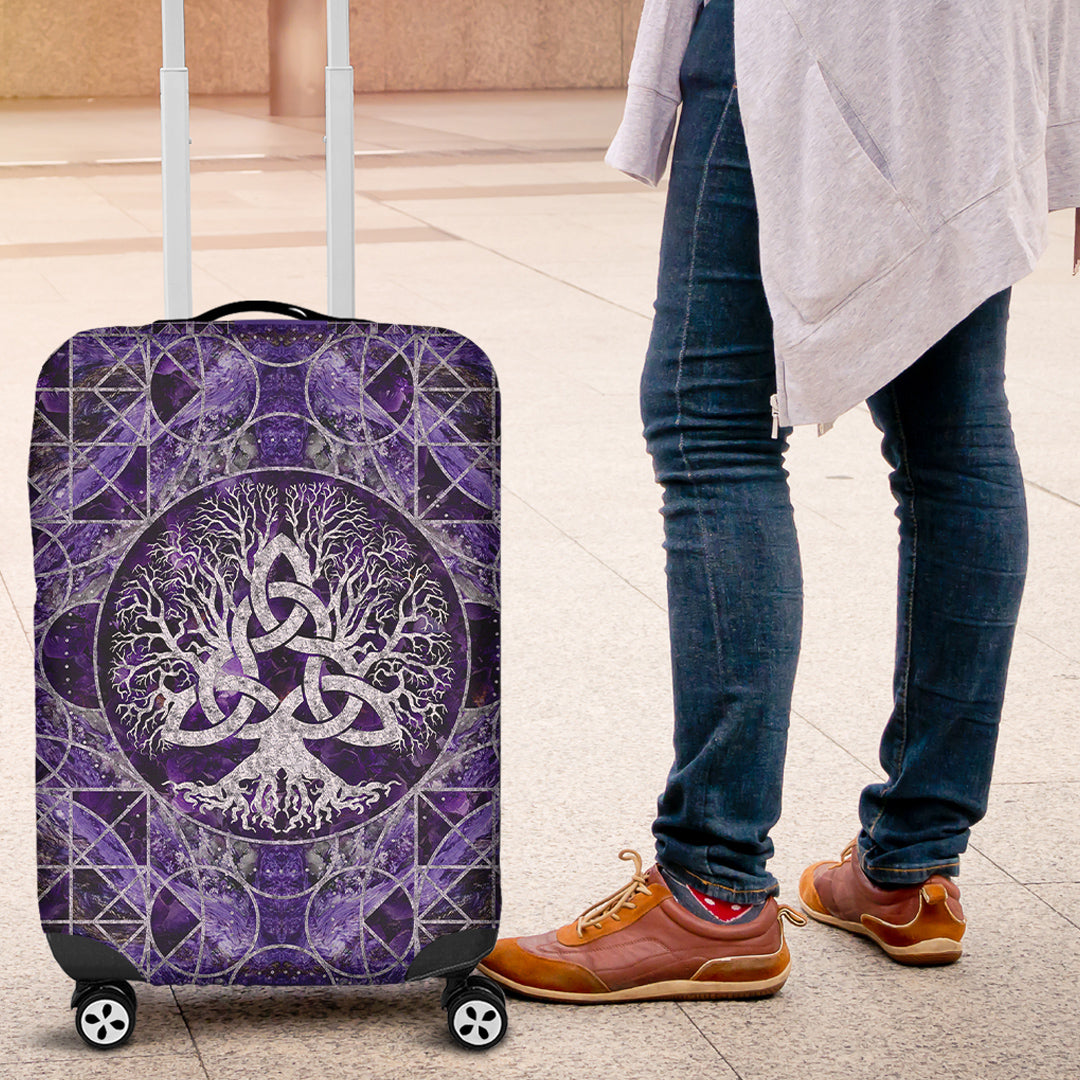 Viking Luggage Covers - Tree Of Life with Triquetra Amethyst and Silver Luggage Covers RLT12 - Wonder Print Shop
