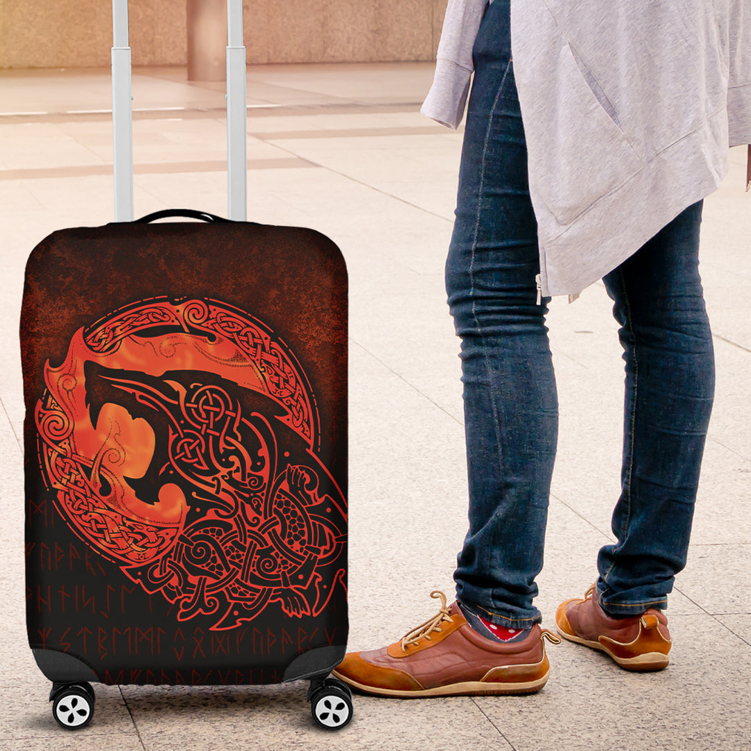 Viking Luggage Covers - Fenrir Viking 3D Tattoo - Orange Version Luggage Covers RLT12 - Wonder Print Shop