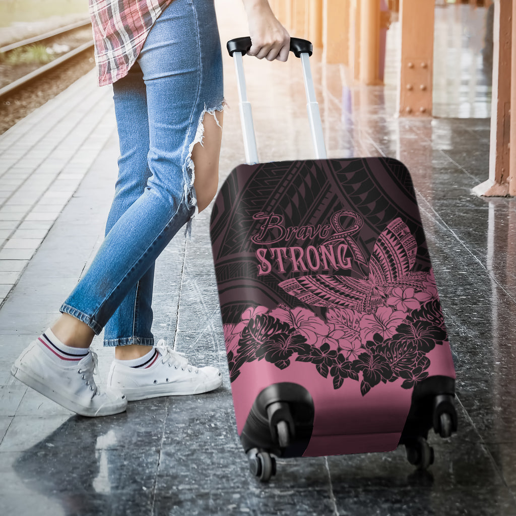 Polynesian Breast Cancer Awareness Luggage Cover Floral Butterfly - Wonder Print Shop