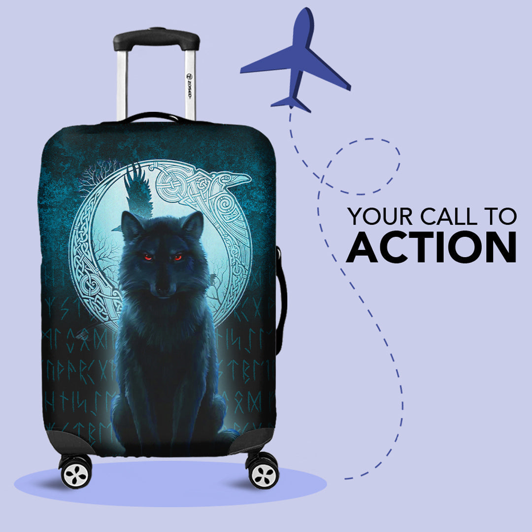 Viking Luggage Covers - Fenrir Viking Wolf - Cyan Version Luggage Covers RLT12 - Wonder Print Shop