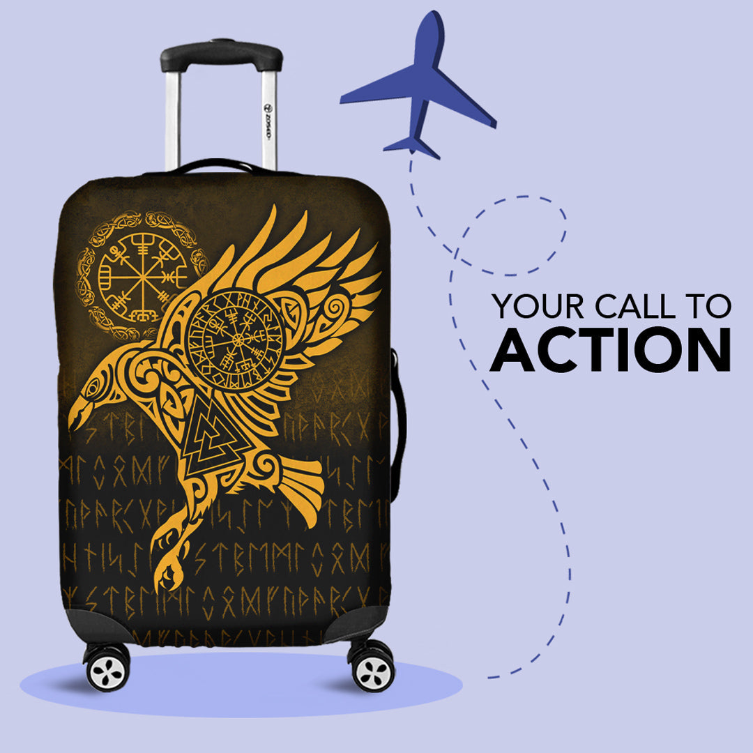 Viking Luggage Covers - Raven Vegvisir Tattoo - Gold Version Luggage Covers RLT12 - Wonder Print Shop