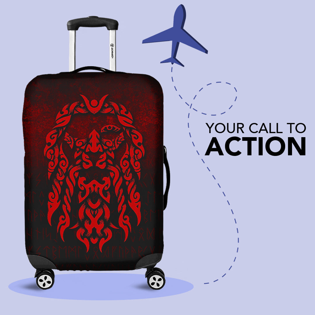 Viking Luggage Covers - Viking God Odin Allfather In Asgard Raven God - Red Version Luggage Covers RLT12 - Wonder Print Shop
