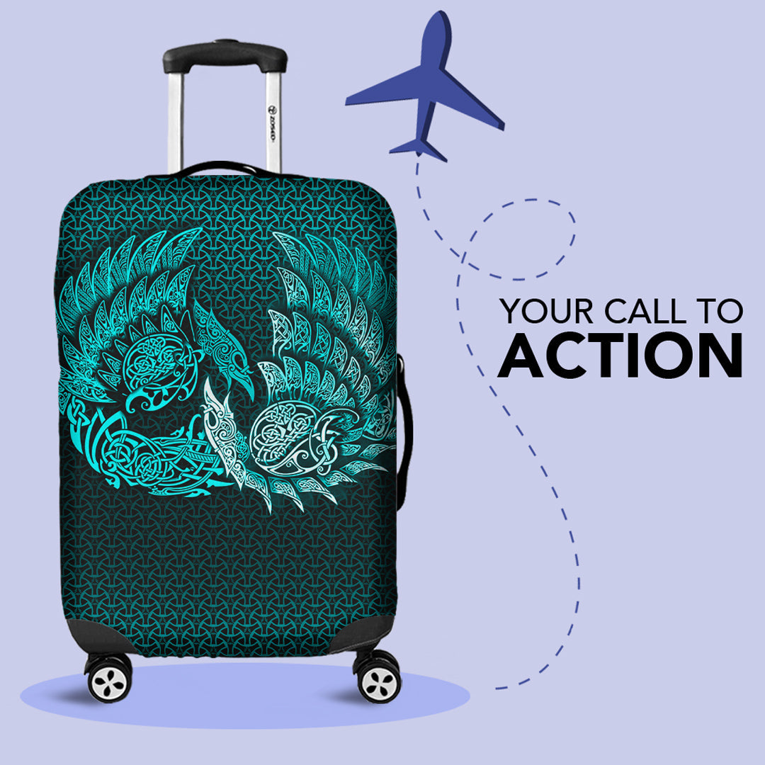 Viking Luggage Covers - Ragnarok Huginn Muninn - Cyan Version Luggage Covers RLT12 - Wonder Print Shop
