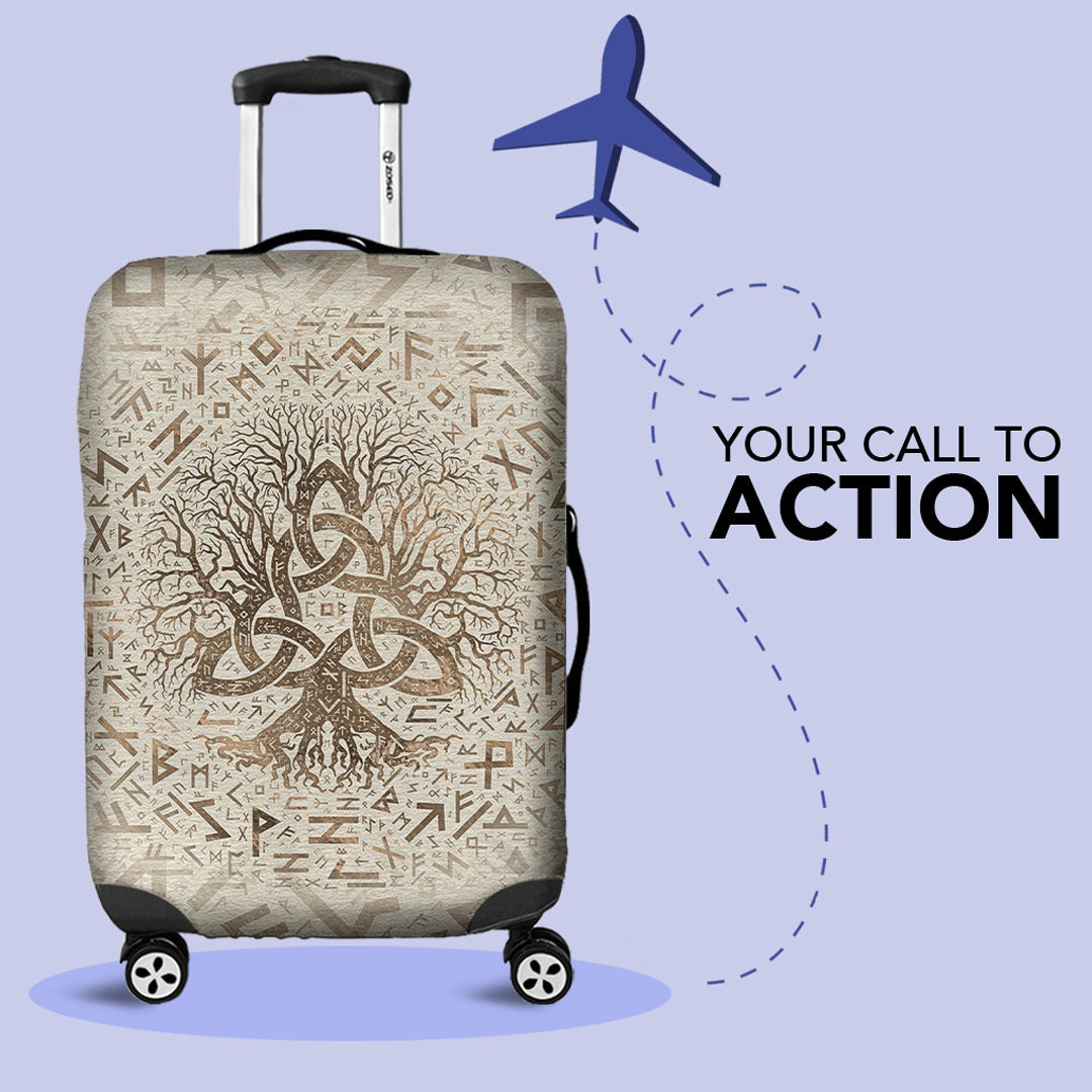 Viking Luggage Covers - Tree Of Life with Triquetra and Futhark Pastel Gold Luggage Covers RLT12 - Wonder Print Shop