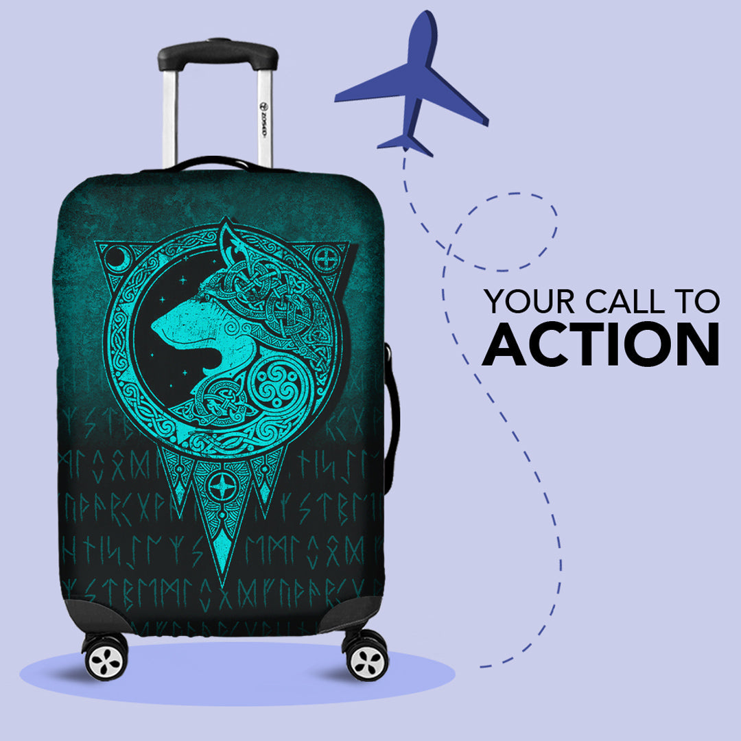 Viking Luggage Covers - Viking Norse Wolf - Cyan Version Luggage Covers RLT12 - Wonder Print Shop