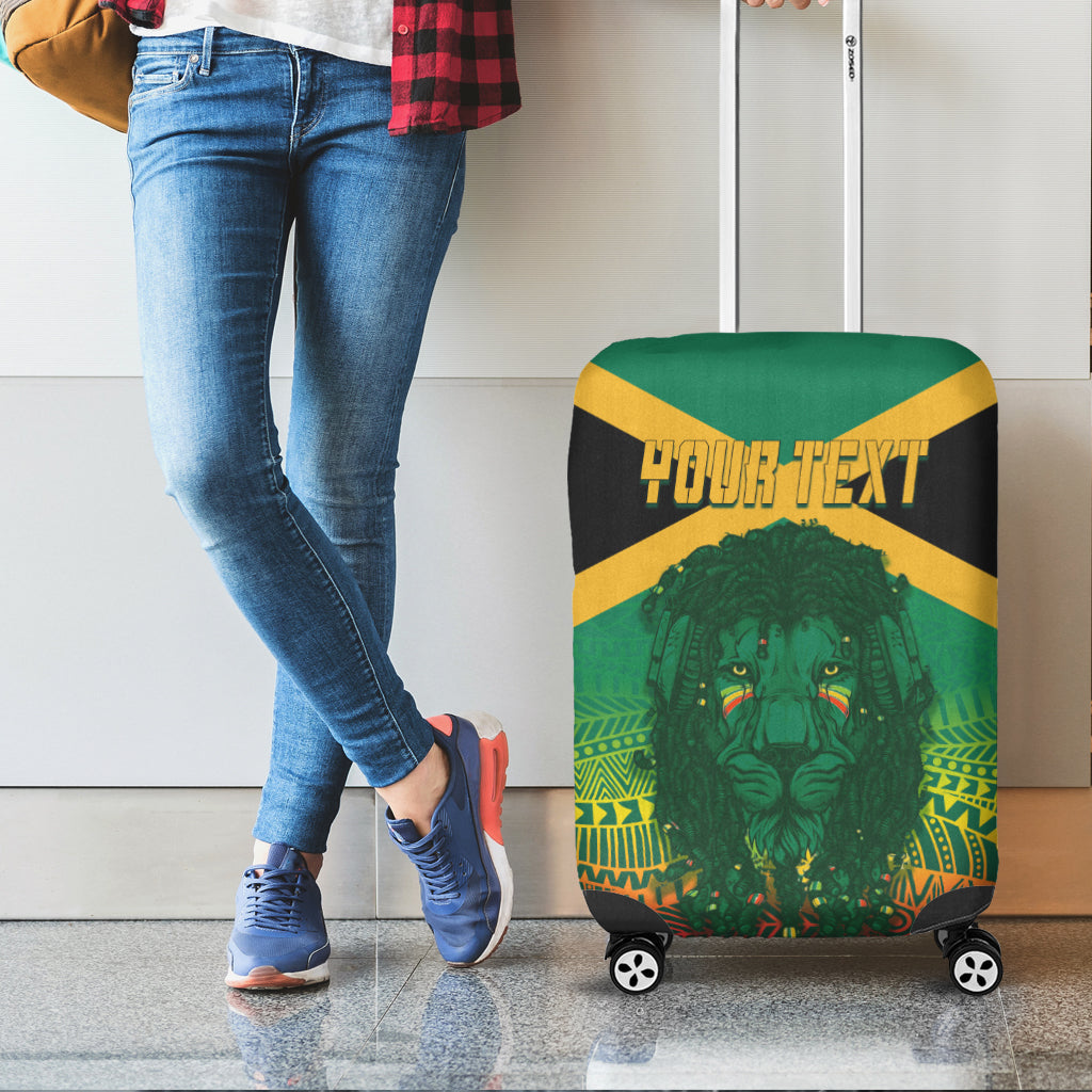 Jamaica Personalised Luggage Cover Rastafari Lion Mix Kente - Wonder Print Shop
