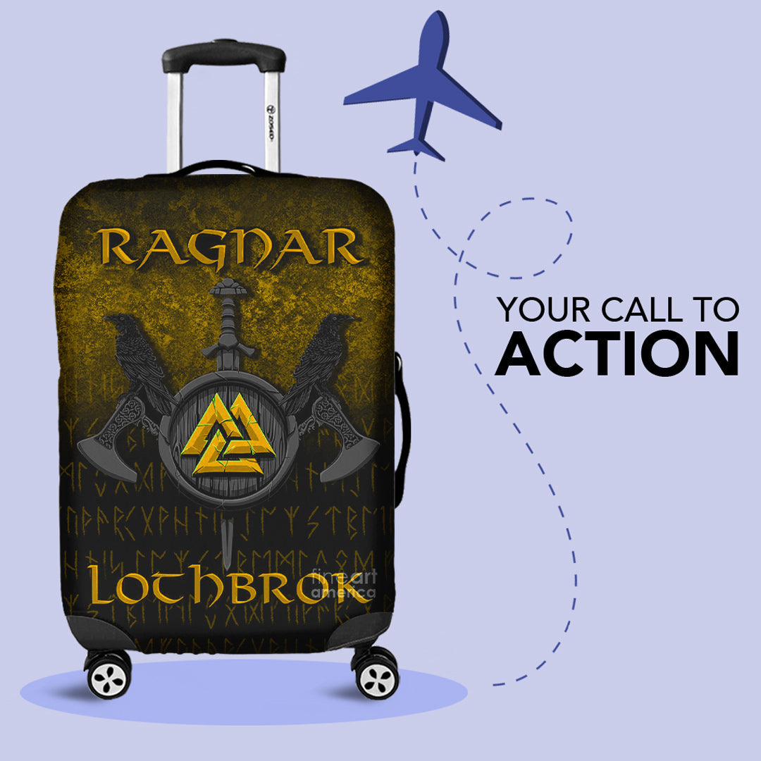 Viking Luggage Covers - Ragnar Lothbrok - Ragnar Lodbrok - Viking Warrior - Gold Version Luggage Covers RLT12 - Wonder Print Shop