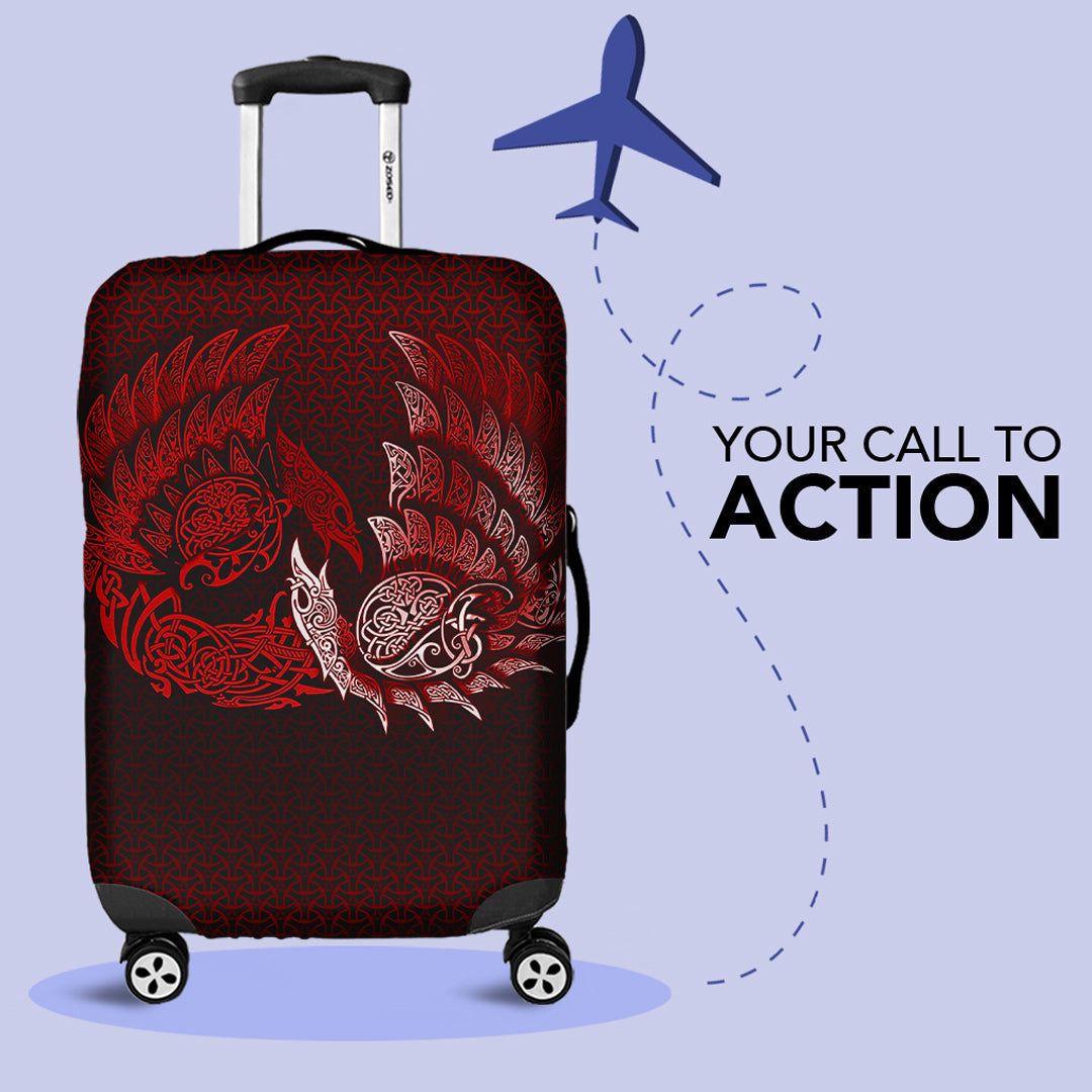 Viking Luggage Covers - Ragnarok Huginn Muninn - Red Version Luggage Covers RLT12 - Wonder Print Shop