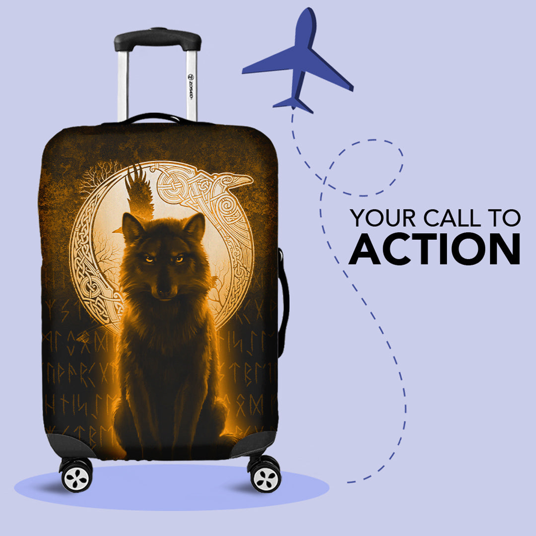 Viking Luggage Covers - Fenrir Viking Wolf - Gold Version Luggage Covers RLT12 - Wonder Print Shop