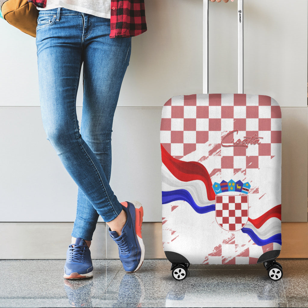 Croatia Luggage Cover Checkerboard Grunge Style - Wonder Print Shop
