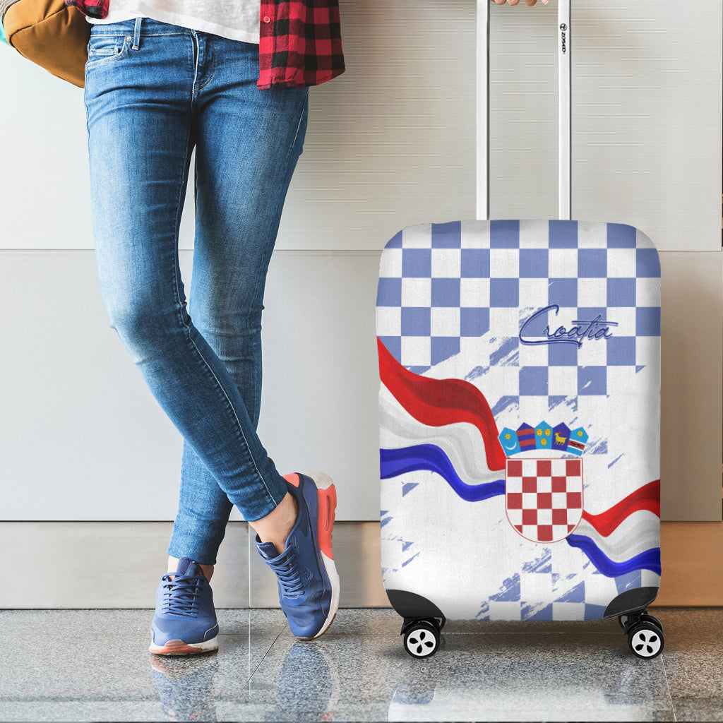 Croatia Luggage Cover Checkerboard Grunge Style - Blue Color - Wonder Print Shop