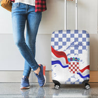 Croatia Luggage Cover Checkerboard Grunge Style - Blue Color - Wonder Print Shop