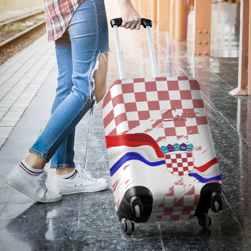 Croatia Luggage Cover Checkerboard Grunge Style - Wonder Print Shop