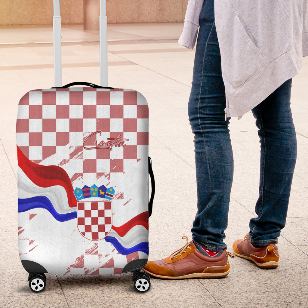 Croatia Luggage Cover Checkerboard Grunge Style - Wonder Print Shop