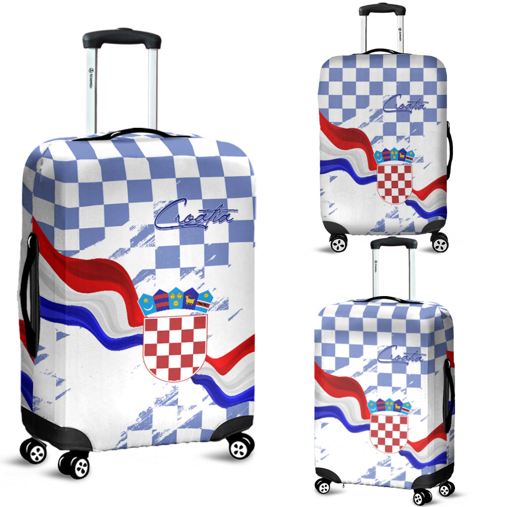 Croatia Luggage Cover Checkerboard Grunge Style - Blue Color - Wonder Print Shop