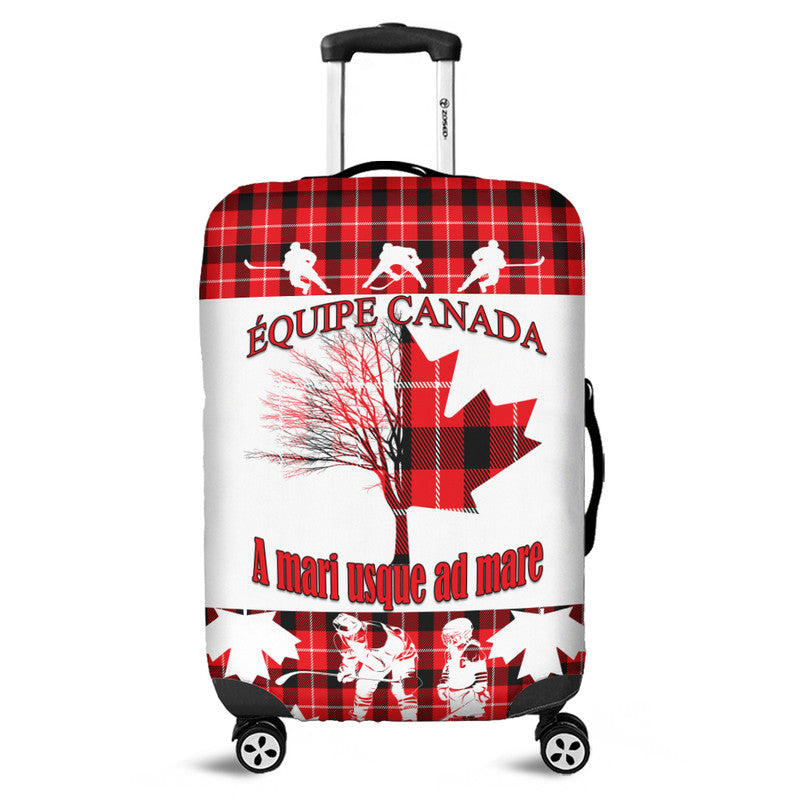 Canada Hockey Luggage Cover - Maple Leaf Tartan - Wonder Print Shop