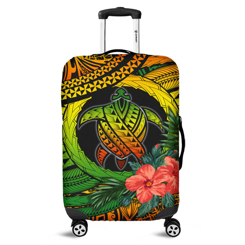 Polynesian Turtle Luggage Cover Circle Turtle Hibiscus Reggae - Wonder Print Shop