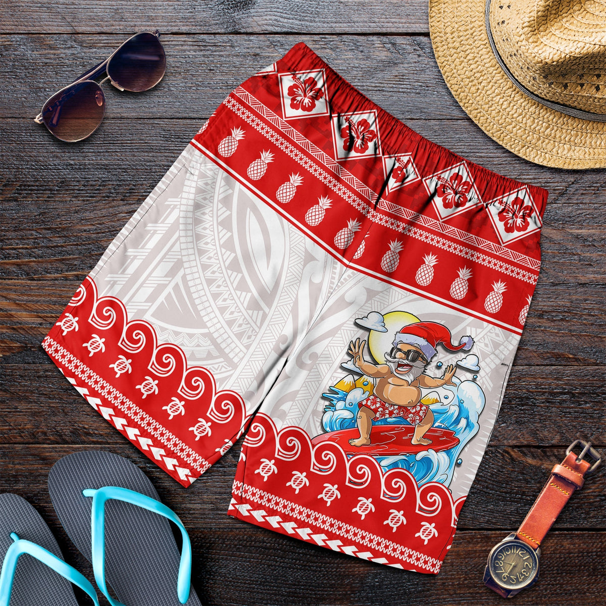hawaii-christmas-men-shorts-surfing-santa-mele-kalikimaka-polynesian