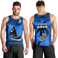 Men's blue rugby tank top with tribal geometric pattern and large sailboat graphic