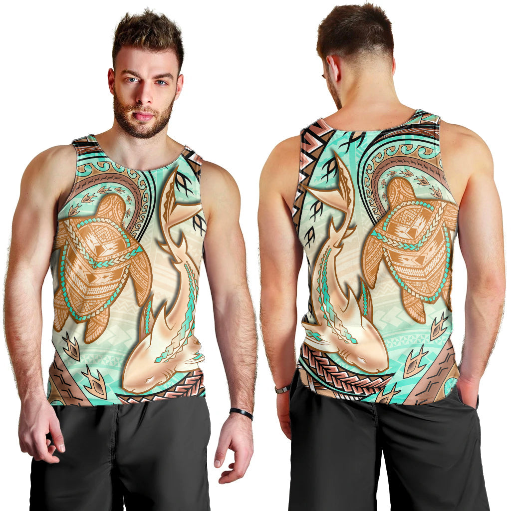 hawaii-men-tank-top-polynesian-shark-and-sea-turtle-dreamy-turquoise-artsy