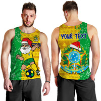 Men's football tank top: front Santa soccer print; back shows 'YOUR TEXT' design