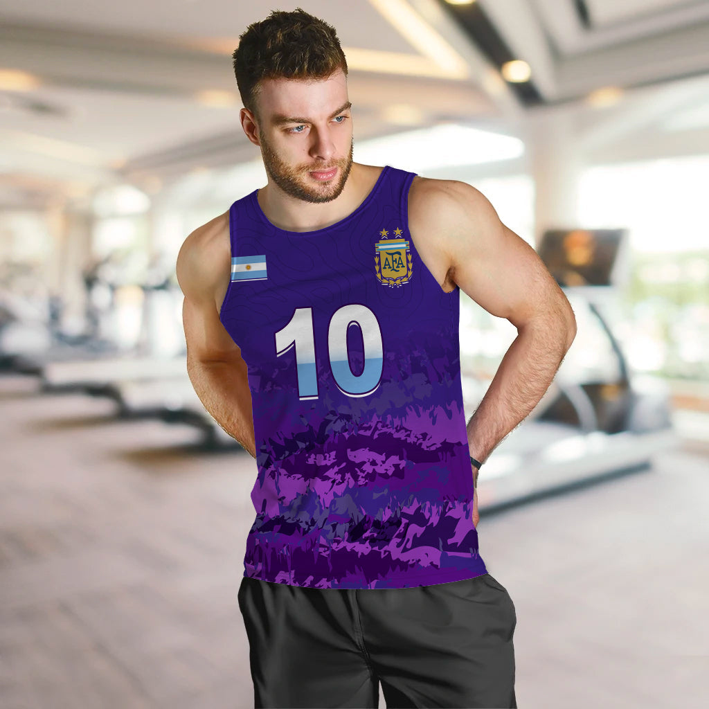 Purple men’s football tank top with number 10 front and AFA crest