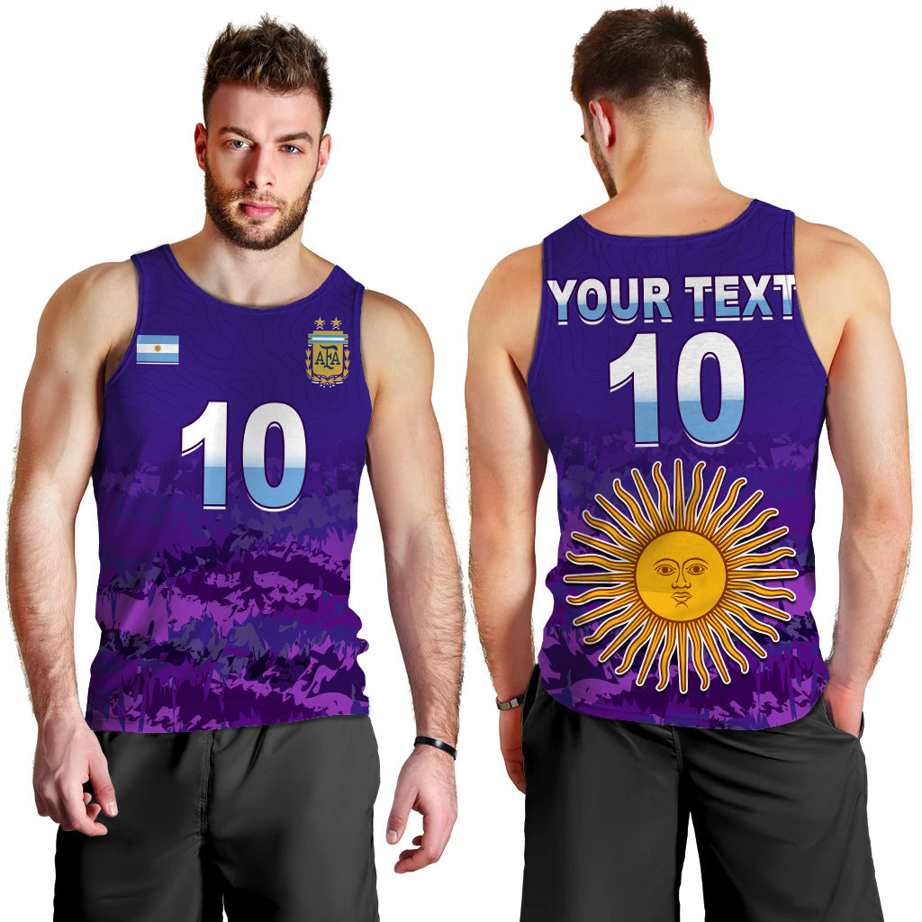 Purple football tank top showing front number 10 and back sun graphic with YOUR TEXT