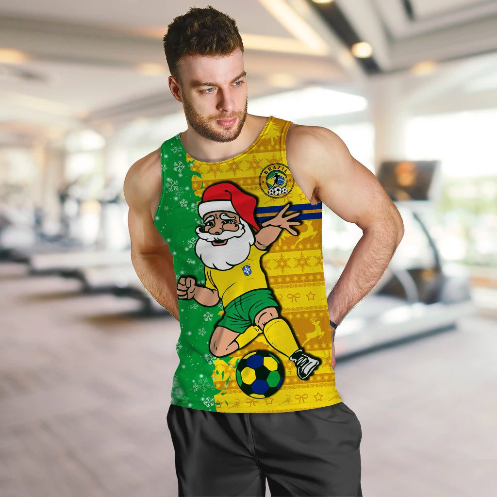 Men's football tank top, green and yellow, with Santa artwork and Brazil crest