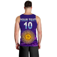 Purple men’s football tank top back with YOUR TEXT, number 10, sun graphic