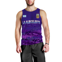Men's purple Argentina football tank top with 'LA ALBICELESTE' graphic and crest.