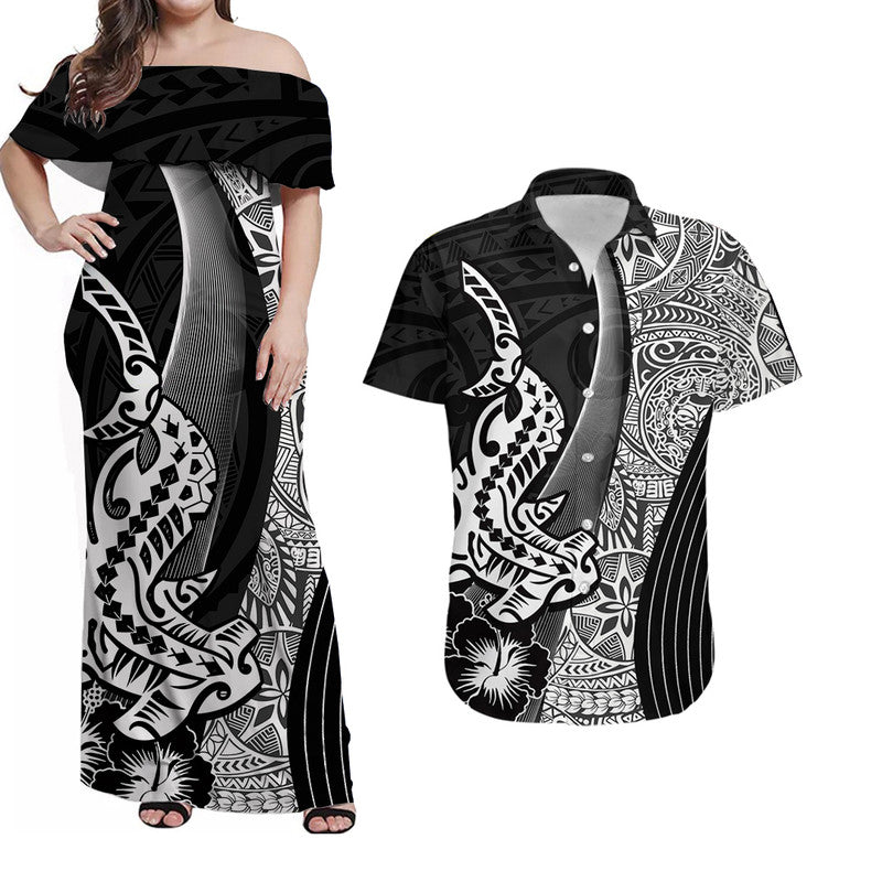 Hawaiian Shark Polynesian Matching Hawaiian Shirt And Dress Vibe Black Style LT6 - Wonder Print Shop