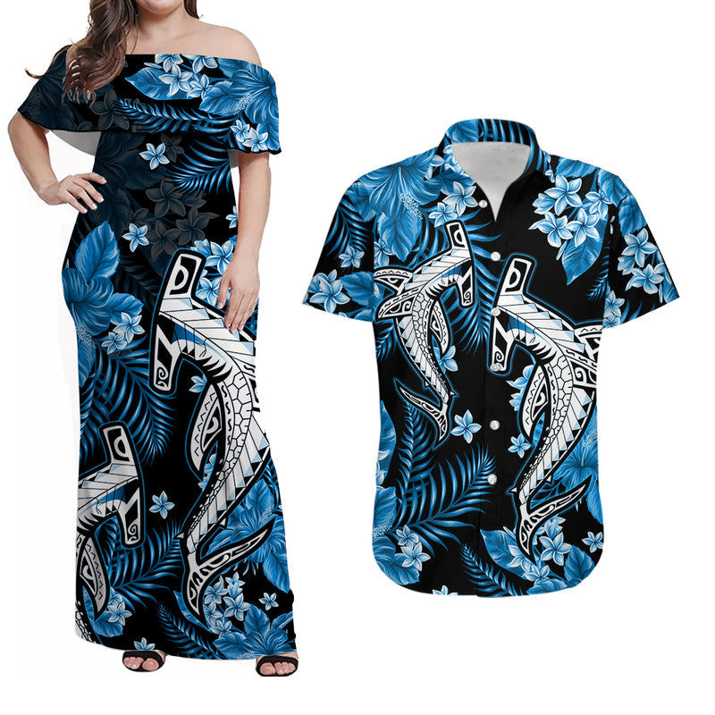 Hawaii Summer Colorful Shark Matching Hawaiian Shirt And Dress Light Blue LT6 - Wonder Print Shop