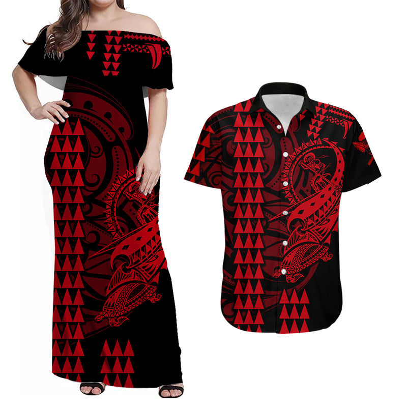 Hawaii Polynesian Warrior Kakau Matching Hawaiian Shirt And DressRed LT6 - Wonder Print Shop