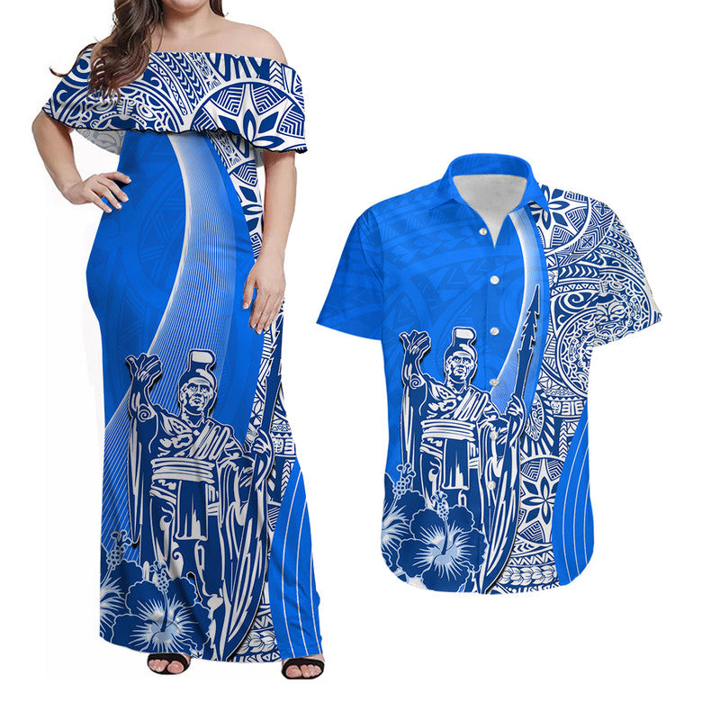 Hawaiian King Kamehameha Matching Hawaiian Shirt And Dress Vibe Blue Style LT6 - Wonder Print Shop
