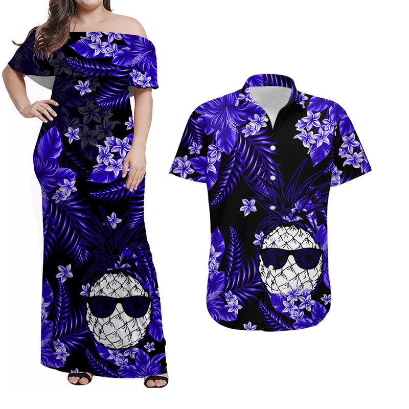 Hawaii Summer Colorful Pineapple Matching Hawaiian Shirt And Dress Dark Blue LT6 - Wonder Print Shop