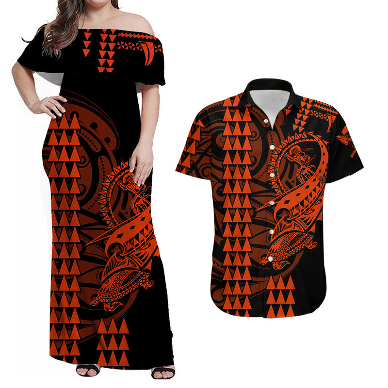 Hawaii Polynesian Warrior Kakau Matching Hawaiian Shirt And DressOrange LT6 - Wonder Print Shop