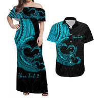 Personalised Polynesian Valentine Matching Hawaiian Shirt And Dress Heart Tattoo Blue Style LT6 - Wonder Print Shop