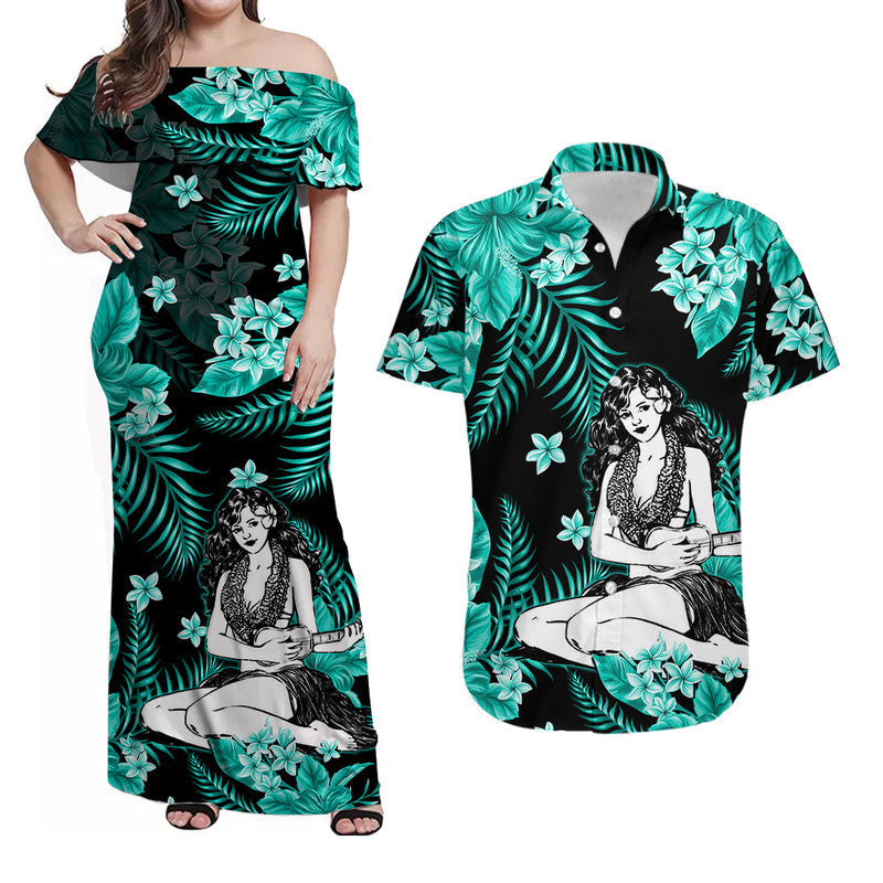 Hawaii Summer Colorful Hula Girl Matching Hawaiian Shirt And Dress Turquesa LT6 - Wonder Print Shop