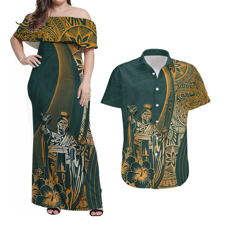 Hawaiian King Kamehameha Matching Hawaiian Shirt And Dress Vibe Green Style LT6 - Wonder Print Shop