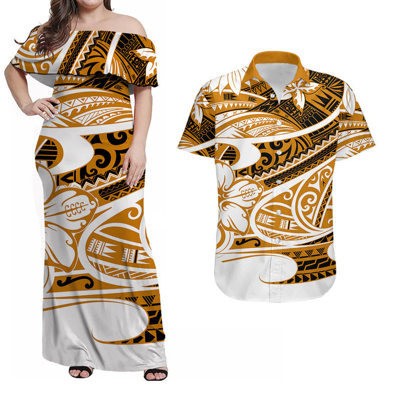 Polynesian Tribal Matching Hawaiian Shirt And Dress Gold LT6 - Wonder Print Shop
