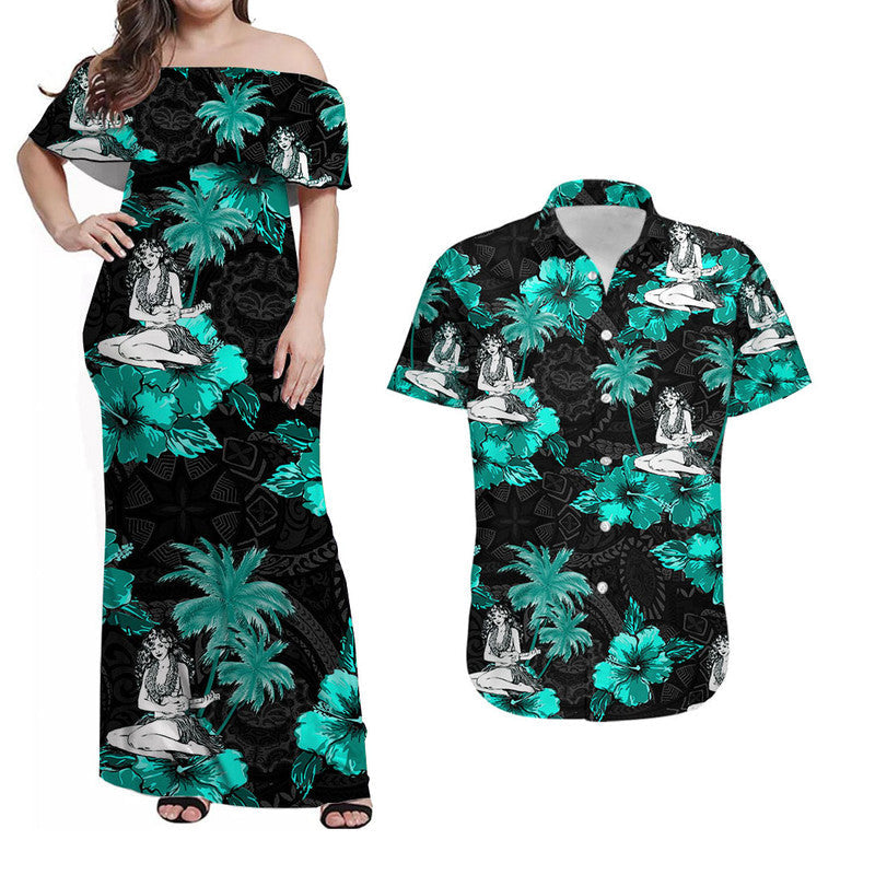 Polynesian Matching Hawaiian Shirt And Dress - Hawaii Summer Hula Girl No.4 LT6 - Wonder Print Shop