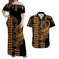 Hawaii Polynesian Warrior Kakau Matching Hawaiian Shirt And DressGold LT6 - Wonder Print Shop