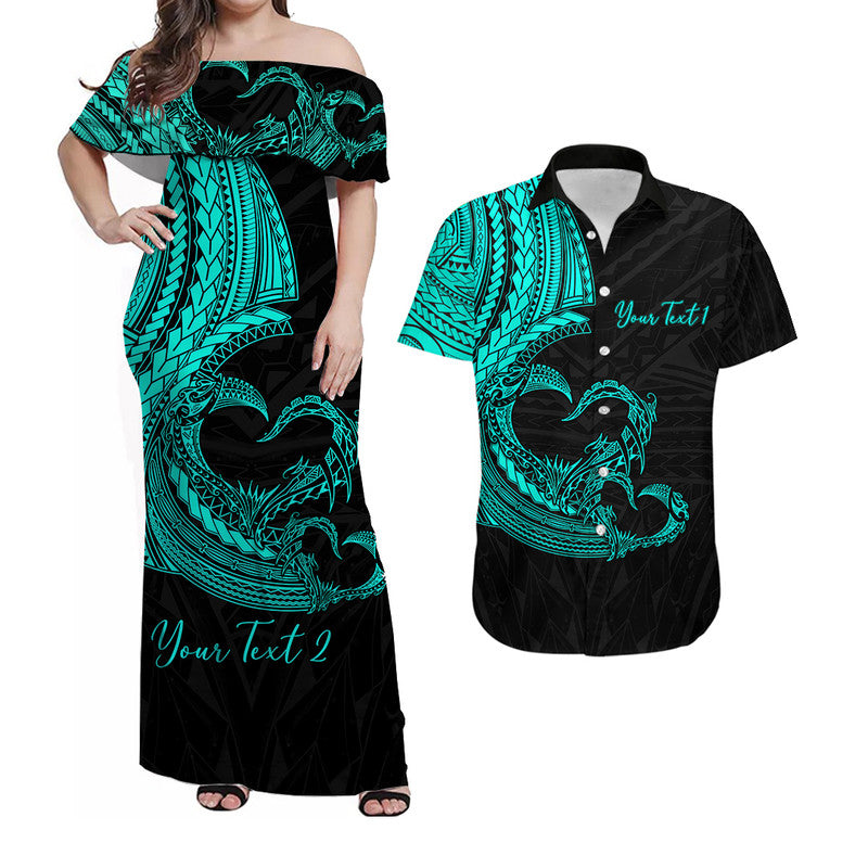 Personalised Polynesian Valentine Matching Hawaiian Shirt And Dress Heart Tattoo Green Style LT6 - Wonder Print Shop