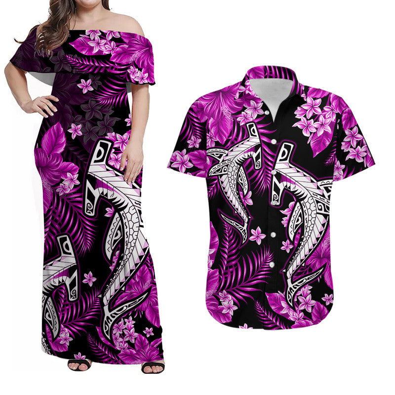 Hawaii Summer Colorful Shark Matching Hawaiian Shirt And Dress Purple LT6 - Wonder Print Shop