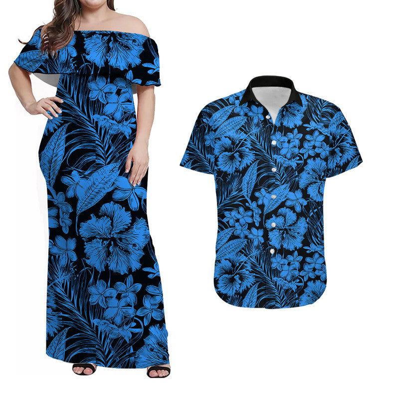 Aloha Hawaii Flowers Summer Matching Hawaiian Shirt And Dress Blue LT6 - Wonder Print Shop