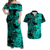 Hawaii Flowers Mix Tribal Pattern Matching Hawaiian Shirt And Dress Turquoise LT6 - Wonder Print Shop