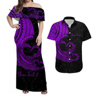Personalised Polynesian Valentine Matching Hawaiian Shirt And Dress Heart Tattoo Purple Style LT6 - Wonder Print Shop