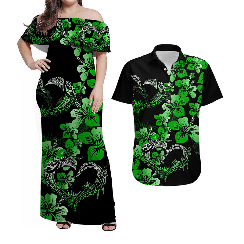 Polynesian Valentine Matching Hawaiian Shirt And Dress Hibiscus Flowers Green Style LT6 - Wonder Print Shop